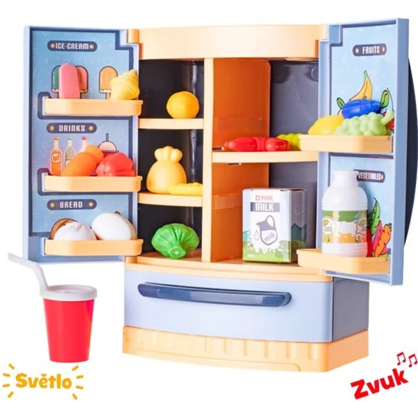 Réfrigérateur 26x18x12cm bleu à piles avec accessoires avec lumière et son