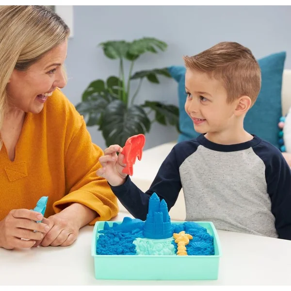 Sable cinétique boîte de sable liquide avec tapis bleu