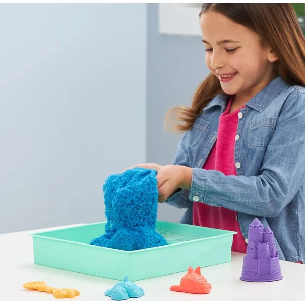 Sable cinétique boîte de sable liquide avec tapis bleu