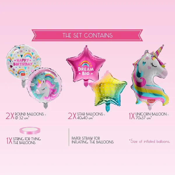 SET OF 5 BIRTHDAY PARTY BALLOO - LET'S PARTY! - UNICORN