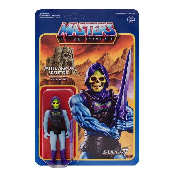 SKELETOR BATTLE ARMOR FIGURINE MOTU WAVE 3 RE-ACTION SUPER7 10 CM