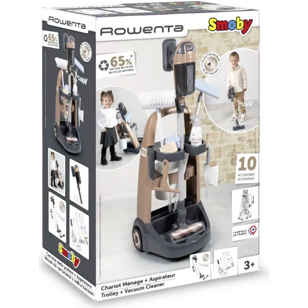 Smoby Chariot de ménage pour petite ménagère avec aspirateur balai Rowenta