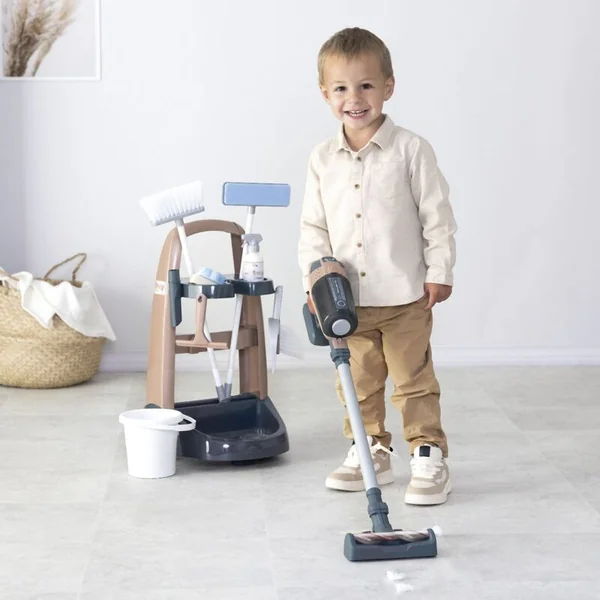 Smoby Chariot de ménage pour petite ménagère avec aspirateur balai Rowenta
