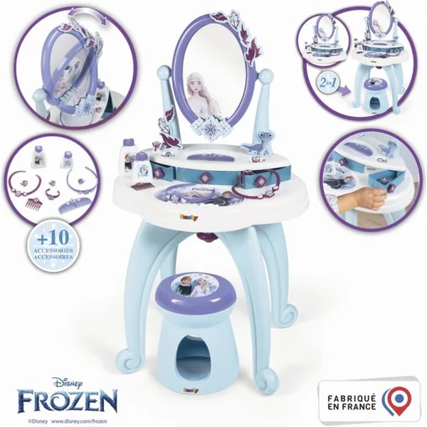 Smoby La Reine des Neiges 2 Coiffeuse 2 en 1 avec tabouret