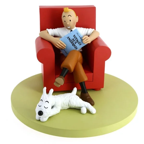 Statuette de collection Tintin & Milou dans le fauteuil rouge, Collection "LES ICONES" Tintinimaginatio (46404)
