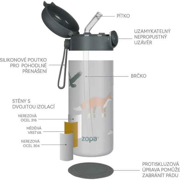 Thermos pour liquides avec paille et poignée en silicone 350 ml, Safari