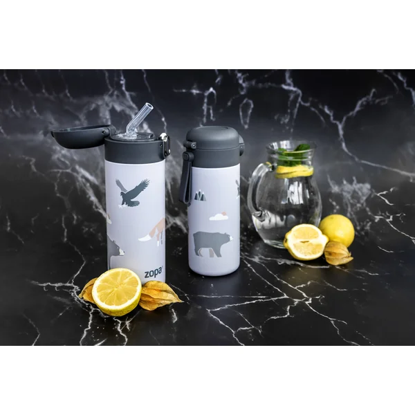 Thermos pour liquides avec paille et poignée en silicone 350 ml, Safari