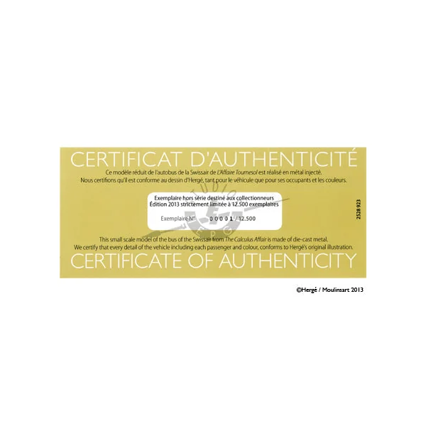 TINTIN: L'AUTOBUS DE LA SWISSAIR "L'AFFAIRE TOURNESOL", HORS-SERIE #2 - véhicule miniature 15.7 cm