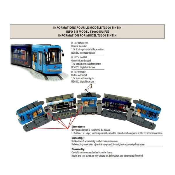 TINTIN: TRAM TINTIN STIB MINIATURE - véhicule motorisé HO 1:87