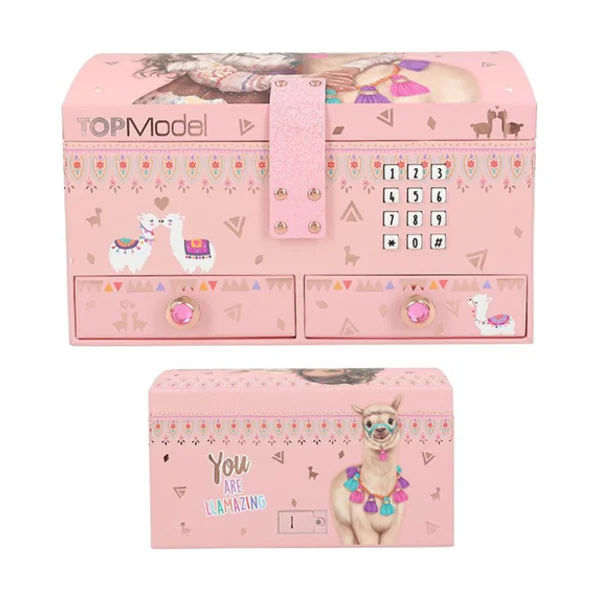 Top Model Coffret à bijoux avec code numérique, Talita et lama, avec mélodie
