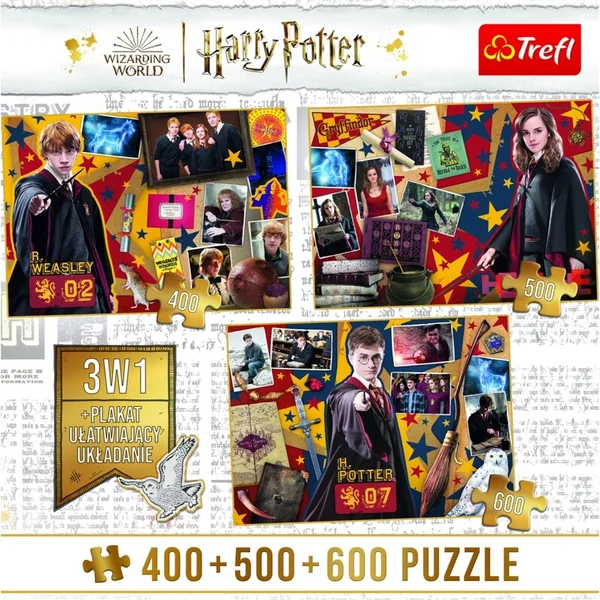 Trefl Puzzle Harry Potter, Harry Potter, Ron, Hermione 3en1 400 + 500 + 600 pièces