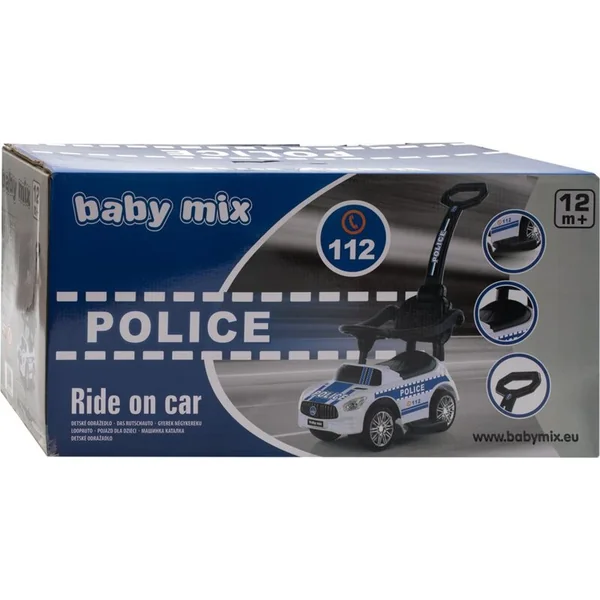 Trottinette pour enfants avec son et barre de guidage Baby Mix POLICE blanche