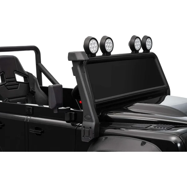 Voiture électrique Land Rover Defender 110 SVX 12V, noire, 4X4 propulsion, lumières LED, avant