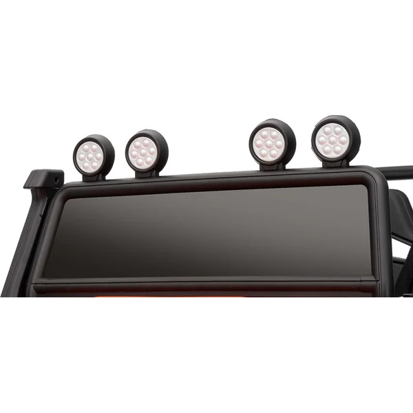 Voiture électrique Land Rover Defender 110 SVX 12V, noire, 4X4 propulsion, lumières LED, avant