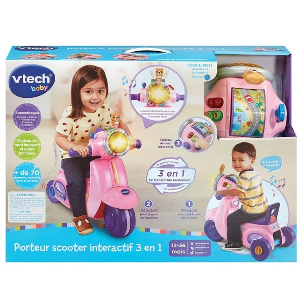 VTECH BABY - PORTEUR SCOOTER INTERACTIF 3 EN 1 ROSE