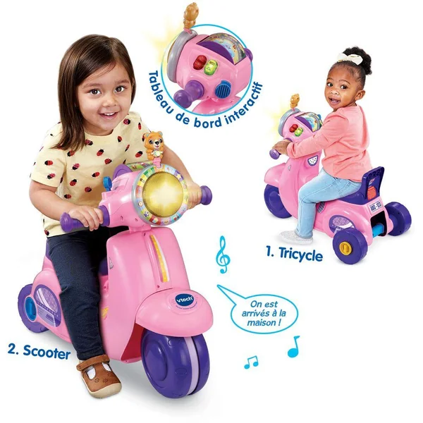 VTECH BABY - PORTEUR SCOOTER INTERACTIF 3 EN 1 ROSE